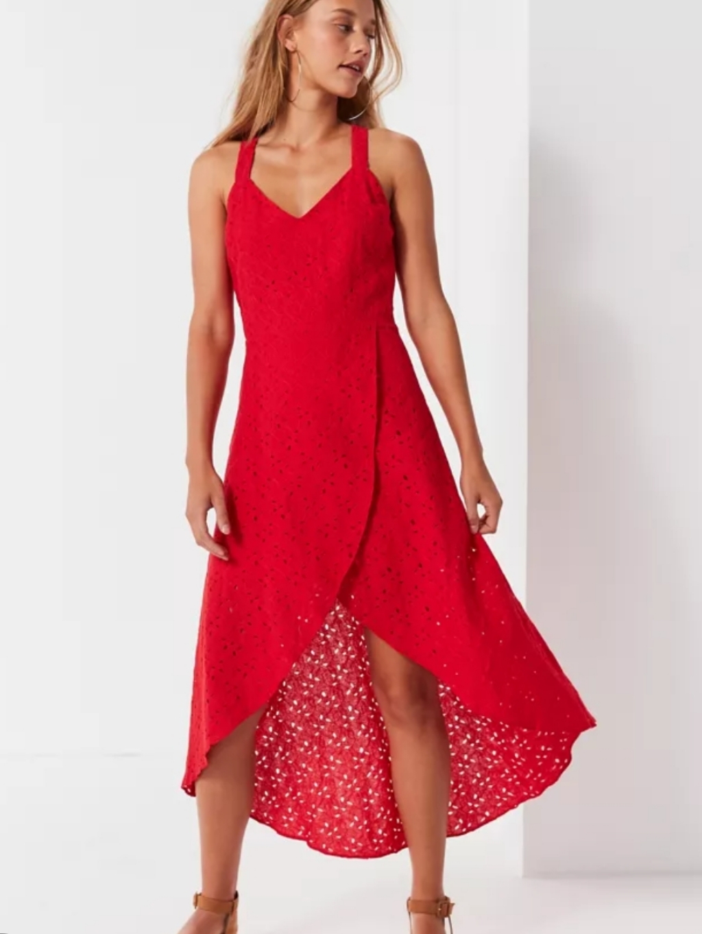 J.O.A. Urban Outfitters Embroidered Tulip Hem Red Dress Size Small